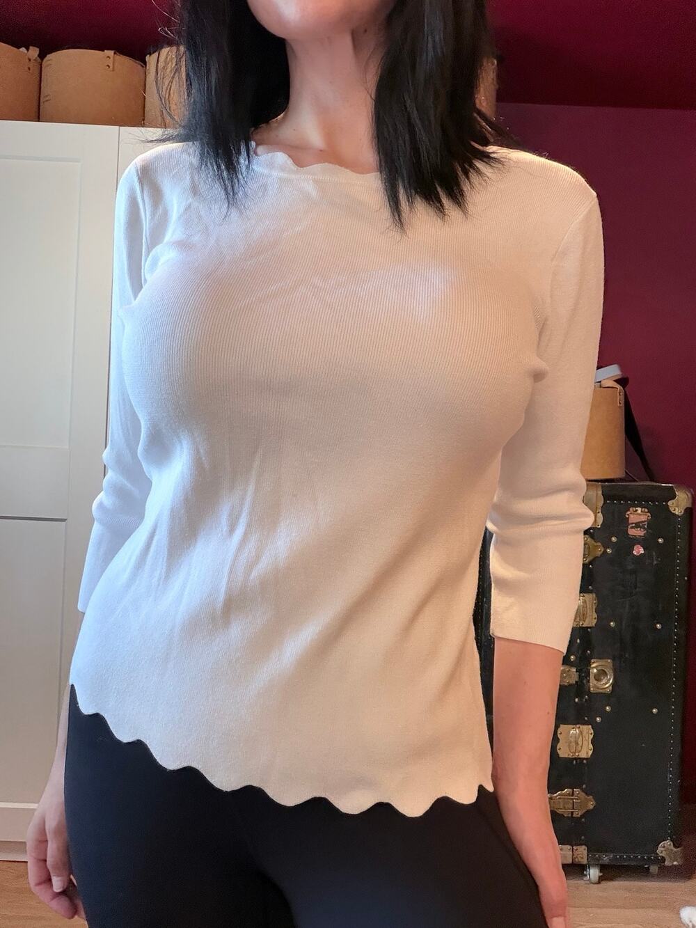 white scallop sweater blouse
